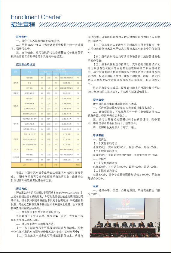2017年泸州职业技术学院单独招生简章