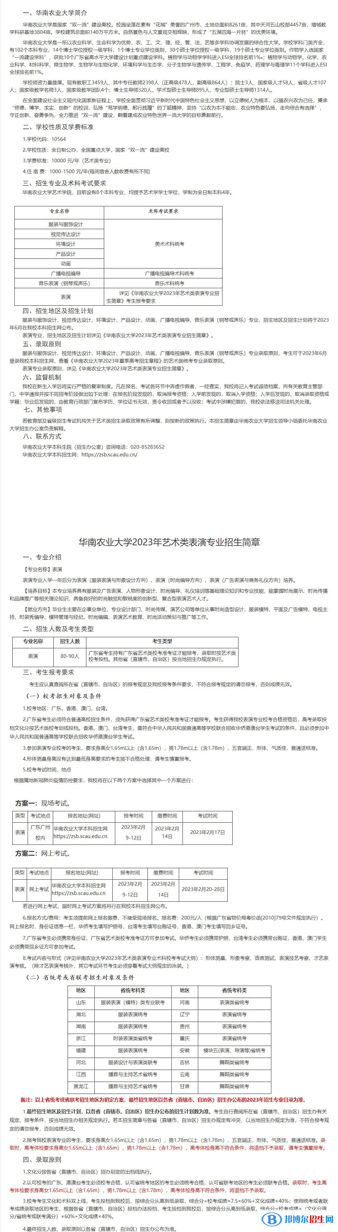 2023年华南农业大学艺术类专业全日制本科招生简章