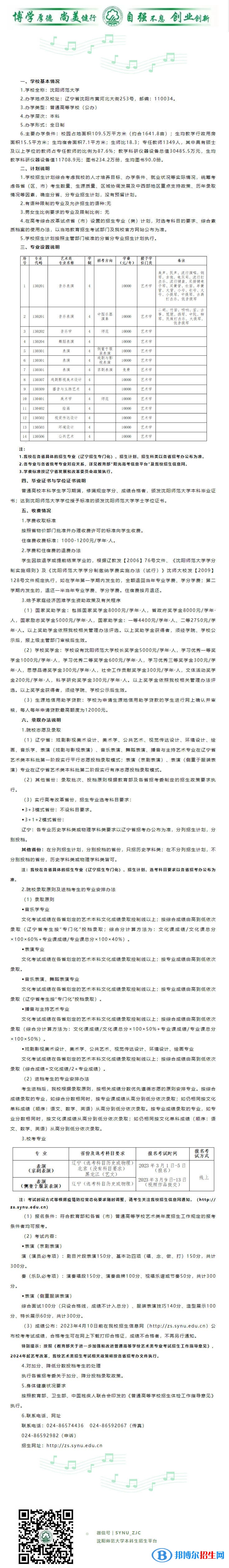 2023年沈阳师范大学艺术类招生简章
