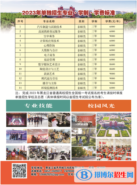 齐齐哈尔高等师范专科学校单招2023年学费一览表