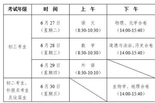 2024年辽源中考考试科目时间安排有哪些