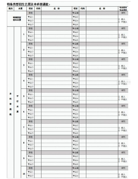 2024北京高考志愿填报电子样板表